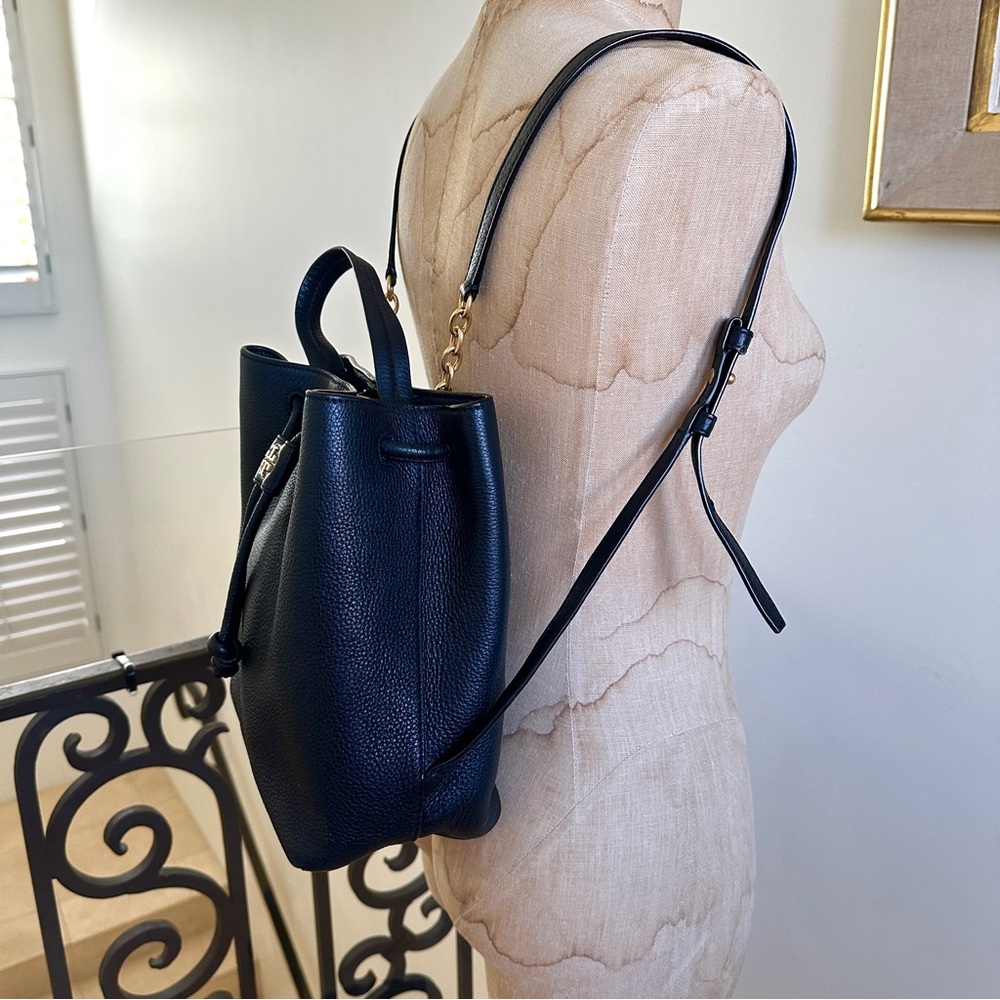 Tory Burch Georgia Leather Backpack Bucket Bag Black Purse - Picture 6 of 9